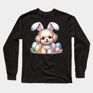 Puppy Poodle Bunny Ears Easter Eggs Happy Easter Day Long Sleeve T-Shirt